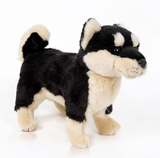 Peluche réaliste Shiba Inu pour décorer votre salon, chiot noir et feu debout