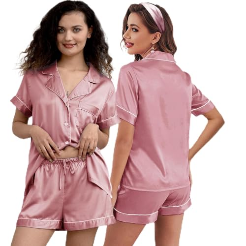 Image of 3Pcs Silk Pajamas XS-4XL Womens Satin Pajama Short Floral Sleepwear Bride Soft Pj Lounge Sets Pjs Shorts Set
