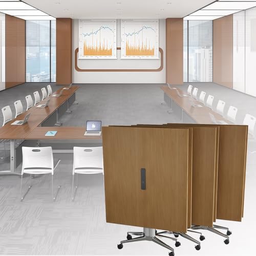 Modern Foldable Retractable Large Conference Table for 8-10 People, Wooden Meeting Table, Designed with Built-in Cable Holes and Foot Brake Pulley for Office Conference Room