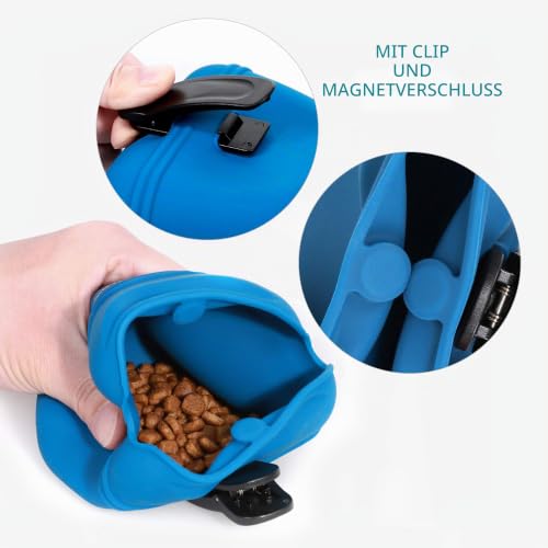 Navaris Hunde Futterbeutel aus Silikon 2er Set - 2X Snackbeutel mit Clip und Magnet - Futtertasche Leckerlis Trockenfutter Nassfutter