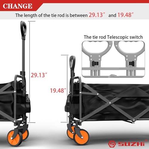 Image of SUZHI Small Foldable Wagon & Shopping carts with Wheels for Groceries, Black Wagon Carts Foldable, Apartment,Garden&Grocery Wagon, Collapsible Wagon Lightweight (2 Colors Optional)