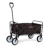 Bollerwagen Faltbar Strandwagen Rollbarer Gartenwagen Outdoor Campingwagen mit 360 Grad drehbaren Rädern und verstellbarem Griff, 100 kg Tragkraft, Braun