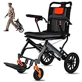 SOFTFISH 20LBS Wheelchairs for Adults, Transport Wheelchair Lightweight Foldable with Carbon Fiber Coating & 10" Honeycomb Wheels, 220LBS Capacity, Pull Rod, 16.2" Seat for Travel & Daily Use