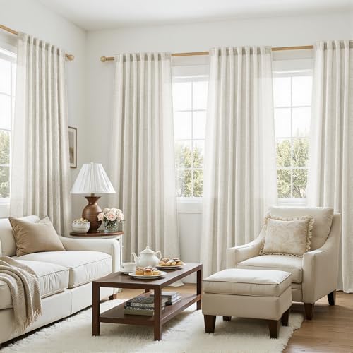 Cortinas largas de lino premium en tono beige para salones modernos 8