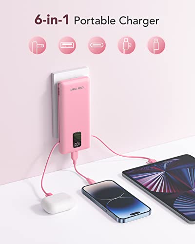 Image of charmast Portable Charger with Built-in Cables and Wall Plug, 10000mAh USB C Portable Power Bank, Potable Phone Charger, Travel Essentials Compatible with iPhones, Samsung Galaxy, iPad
