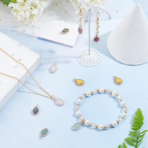 nbeads 10 Stück Natürliche Edelstein Anhänger, 5 Materialien Stein Charms Facettierte Teardrop-Stein-Anhänger Mit Goldener Messing-Open-Back-Lünette Für Die Schmuckherstellung, Bohrung: 2 mm