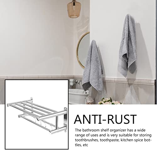 Uonlytech Toalleros con Ganchos Estante Plegable Toallero De Pared Plegable De Acero Inoxidable Toallero Plateado para Baño Estantes De Baño con Gancho Estante De Almacenamiento Giratorio - imagen 2