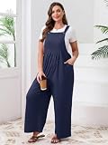 TAKEYAL Women's Plus Size Jumpsuit Overalls Wide Leg Casual Summer Rompers Adjustable Loose Fit Jumpsuits With Pockets 2025(Navy Blue, 3XL)