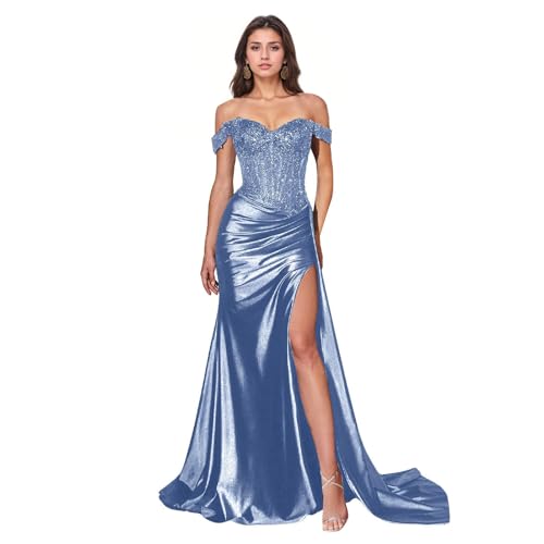 Off The Shoulder Mermaid Prom Dress Long Sparkly Lace Appliqued Corset Formal Evening Party Gowns for Teens