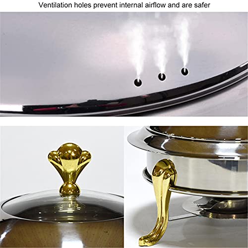 Scaldavivande in acciaio inox con fornello per vino e bagnomaria, scaldavivande rotondo per cucina, feste e matrimoni