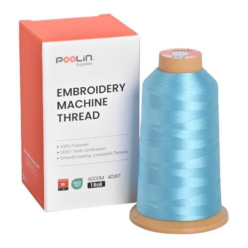 Image of Poolin Polyester Machine Embroidery Thread 4000M 40WT Light Sky Blue 0323 | Smooth Feeding with Stable Tension for Clean, Consistent Stitching on Home and Commercial Embroidery Machines