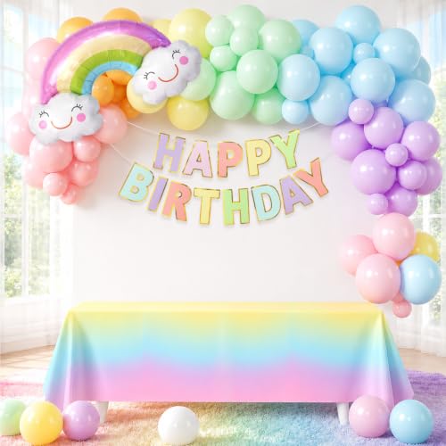 Image of 62 Pcs Rainbow Birthday Decoration Balloons Kit, for Kids & Girls
