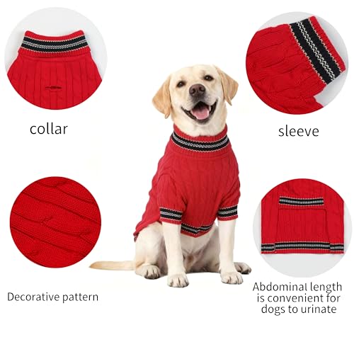 Image of Small /Medium Dog Sweater, Warm Dog Winter Coat w /Sleeves, Comfortable High Neck & Leash Hole, Premium Dog Clothes for Labrador-Best for Holidays, Daily Walks XL Bright Red