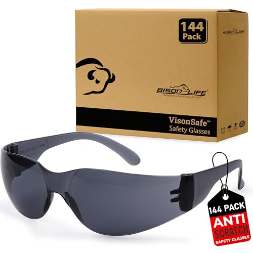BISON LIFE BLack Safety Glasses - 12 Pairs of Scratch Resistant Eyewear, Polycarbonate Impact Resistant Lens