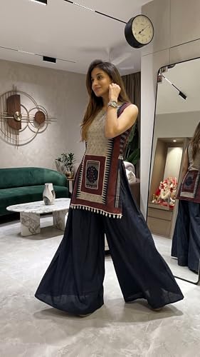 Image of ANNI Designer Co Ord Set for Women Cotton Blend Printed | Kurta Palazzo Set for Woman | Straight Coord Outfit Round Neck Sleeveless Stylish Ethnic Dress Trendy Womens Clothing