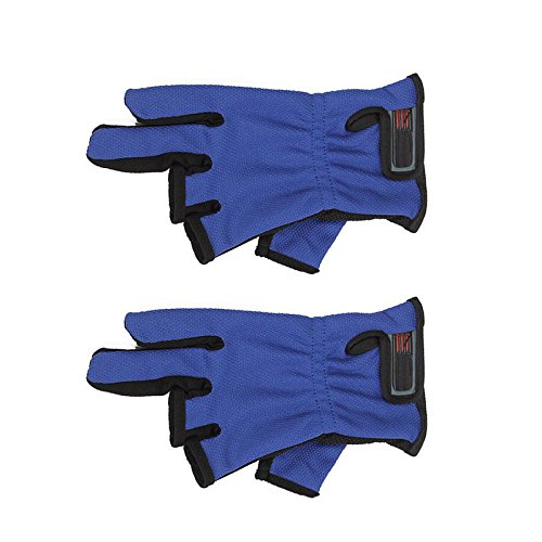 Futaba Breathable 3 Low-Cut Fingers Fishing Gloves- Pack of Two - Blue