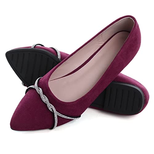 Stunner Women's Pointy Toe Diamond Chain Slip on Ballet Flats Formal Dress Flat Shoes for Working4