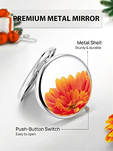 Getinbulk Compact Mirror For Purse, Double-Sided 1X/2X Magnifying Metal Pocket Makeup Mirrors(Round, Silver) #TOP3