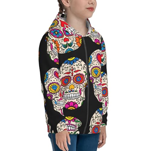 Sugar Skulls Kid Hoodies Boys Zip Up Sweatshirts Girls Pullover with Pocket4
