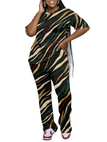 ZCC 2 Piece Sets for Women Striped Print Tracksuit Casual Lounging Outfits Summer Streetwear