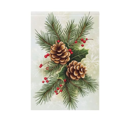 Decoración de invierno hecha de agujas de pino y bayas de acebo, banderas de jardín de doble cara, decoración de casa al aire libre, decoración de porche de granja, 28 x 40 pulgadas