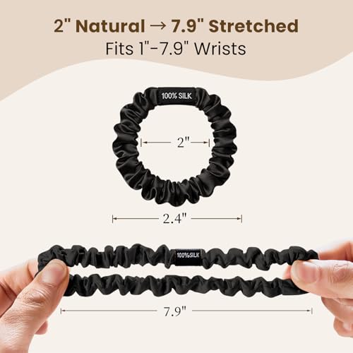 Image of THXSILK 100% Mulberry Silk Scrunchies 3-Pack, 25 Momme Mulberry Silk Hair Ties for Women, Sleek Low Profile No Damage Ponytail Holders, for Fine Hair & Everyday Use, Black