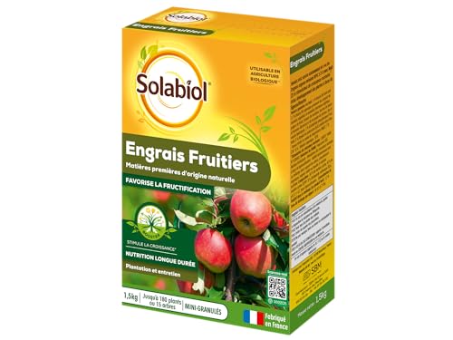 SOLABIOL Engrais Fruitiers - 1,5kg - Jusqu'à 180 plants - Stimulateur De Croissance - Nutrition Longue Durée - Utilisable En Agriculture Biologique SOFRUY15