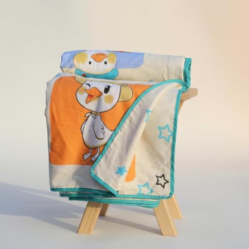 Image of LORETO - A QUALITY LINEN BRAND 100% Cambric Cotton Double Dohar 88 x 90 Inches, 3-Layer Lightweight AC Blanket with Soft Cotton Flannel Filling, Summer Quilt, Reversible, Playful Ducks on Creamy Beige