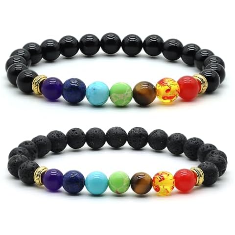HEDQFM 2pcs 7 Chakra Bracelets Essential Oil Diffuser Couples Yoga Beads Bracelet for Men Women (chakra black) Cover