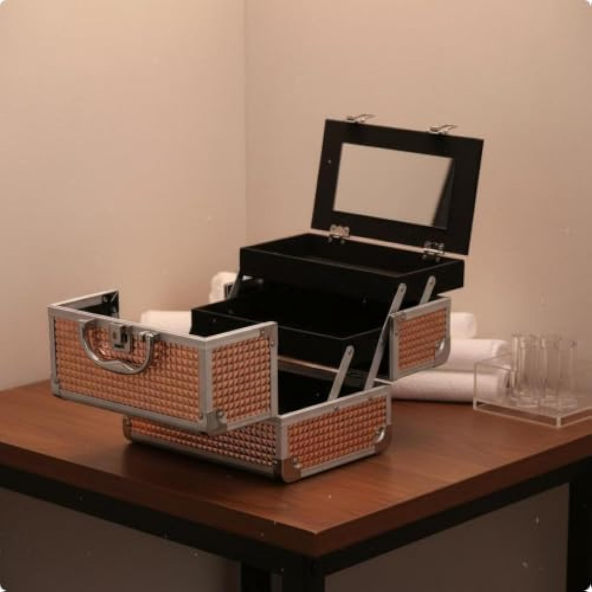 Makeup Box with Mirror, Large Capacity Makeup Case