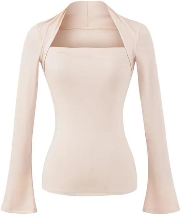 Women Temperament Neckline Layered T Shirt Shrug Knit Tube Top Large Cuffs All-Match Tops