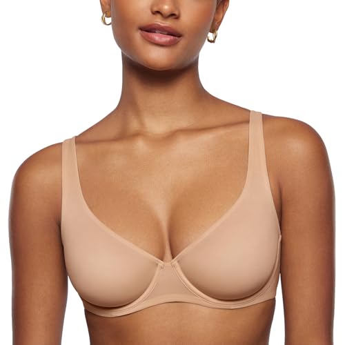 INLYRIC Women's Mesh Balconette Bra Sexy Demi Supportive Comfortable Seamless Underwire Unlined Sheer Bras