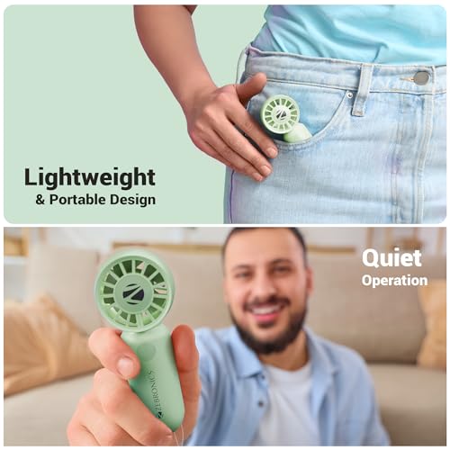 Image of Zebronics Heat Buster 100, Mini Portable Hand Fan, 10500 RPM, 3 Speed Modes with Brushless Motor, Upto 5.4m /s Airflow, Type C Charging, for Travel, Makeup, Office, Home (Green)