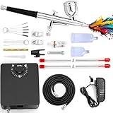 Kit d'aérographe avec compresseur d'air, 36 PSI haute pression non obstruant avec buse de 0,2/0,3/0,5 mm, idéal pour la peinture, le modelage, la décoration de gâteaux