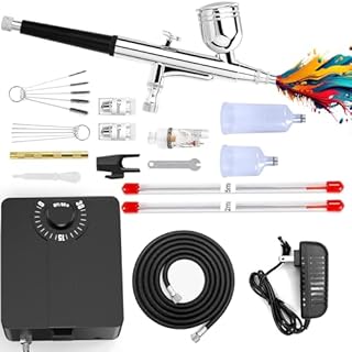 L-TIMEYUU Airbrush Kit with Compressor, 36 PSI Pressure Dual-Action Air Brush with 0.2/0.3/0.5mm Nozzles & Cleaning Set, Non-Clogging Spray Gun for Model Painting, Cake Decorating, Nail Art, Makeup