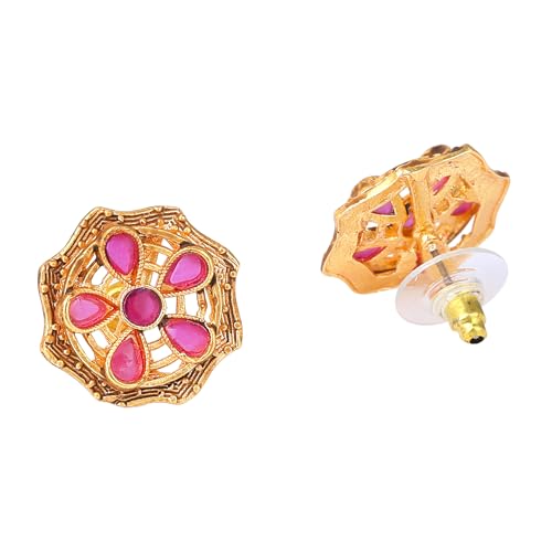 Image of Estele Elegant Flower CZ Stud Earrings with Matte Finish for Women