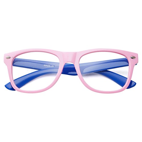 Óculos infantis infantis de duas cores com lentes transparentes para olhos falsos (idade 3-10) Rosa/