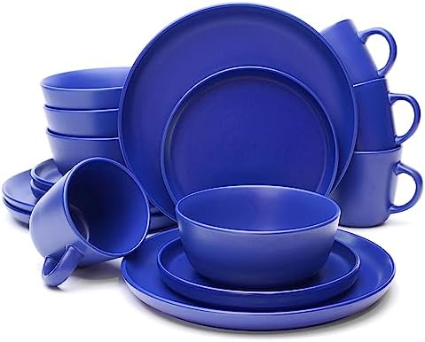 MÜLLERHEIM 903 Collection 16-Piece Contemporary Ceramic Stoneware Everyday Dinnerware Set, Matte Blue, Service for 4, Dishwasher and Microwave Safe, Lead-Free, Dinner Plates, Salad Dish, Bowls, Mugs
