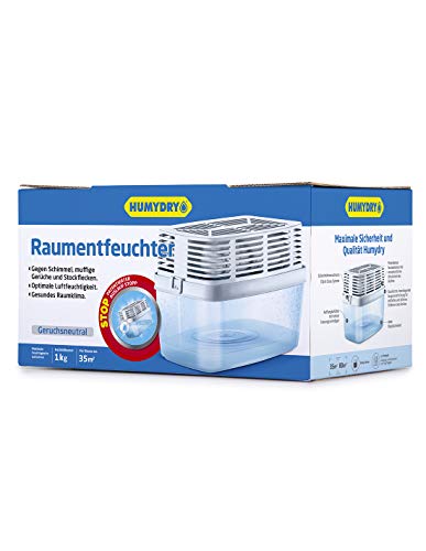 HUMYDRY - Luftentfeuchter Anti-Feuchtigkeit Premium 1000g für Räume bis zu 35m Patentiertes Auslaufschutz-System Nachfüllbar mit enthalten Neutraler Duft