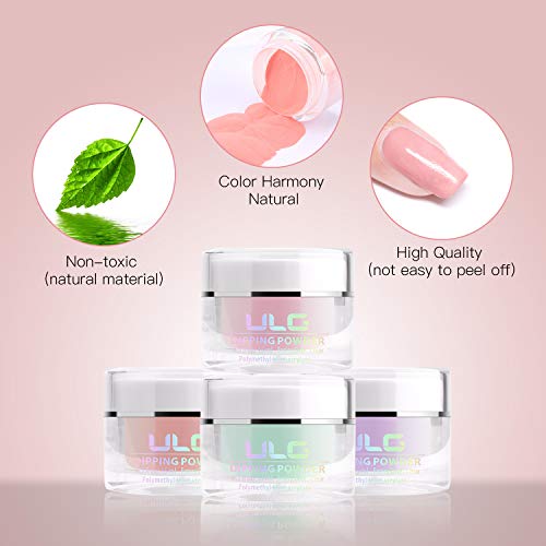 Nail Dipping Powder Starter Kit ULG Dip Powder 6 Colors Acrylic Nails Powder System for French Nail Manicure Art Set with Base, Activator, Top and Brush Saver No UV LED Required