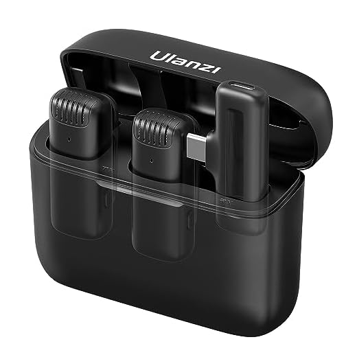 [Somente para Android] ULANZI Microfone de lapela sem fio J12 para telefone USB C, microfone plug-play 2 em 1 com capa de carregamento para telefone entrevista de gravação de vídeo