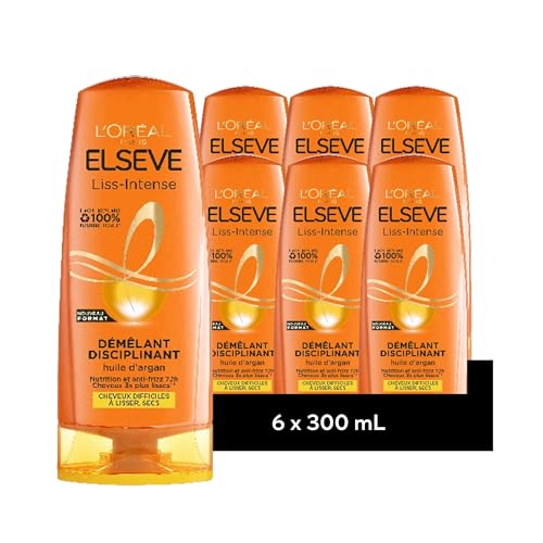 L'Oréal Paris - Soin Démêlant pour Cheveux Secs - Disciplinant - Huile d'Argan - Elseve Liss Intense - 300ml - LOT DE 6