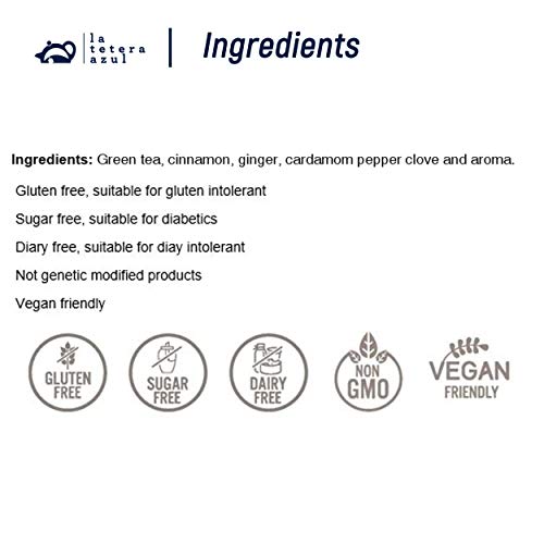 LA TETERA AZUL Té Verde Premium Con Canela Y Jengibre. 60 Pirámides. Masala Chai. Bolsa De 60 Pirámides. - Imagen 3