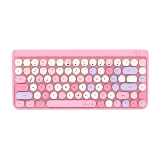UBOTIE Portable Bluetooth Colorful Computer Keyboards, Wireless Mini Compact Retro Typewriter Flexible 84Keys Design Keyboard (Pink-Colorful)
