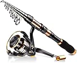 oferta caña y carrete spinning 【Portátil y duradero】 La varilla está hecha de fibra de carbono, por lo que es dura, duradera y muy ligera. Fácil de llevar y meter en la mochila, lo que te permite viajar pescando y disfrutar de la pesca cuando y donde quieras. Con las características de buena elasticidad y fuerte capacidad pesada. Cubre muchas especies, como lobina, trucha, etc. Ultra sensible, ligero y con capacidad de respuesta. Ideal para pescar en la costa, arrecifes e ideal para viajes y vacaciones.