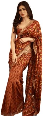 Sidhidata Women's Georgette Printed Rocky Aur Rani Ki Prem Kahani Alia Bhatt Saree With Unstitched Blouse Piecee (Alia Rocky Or Rani_Multicolour)