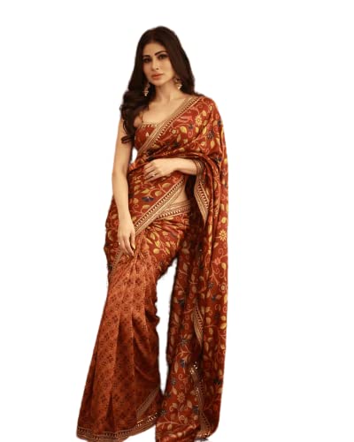 Sidhidata Women's Georgette Printed Rocky Aur Rani Ki Prem Kahani Alia Bhatt Saree With Unstitched Blouse Piecee (Alia Rocky Or Rani_Multicolour)