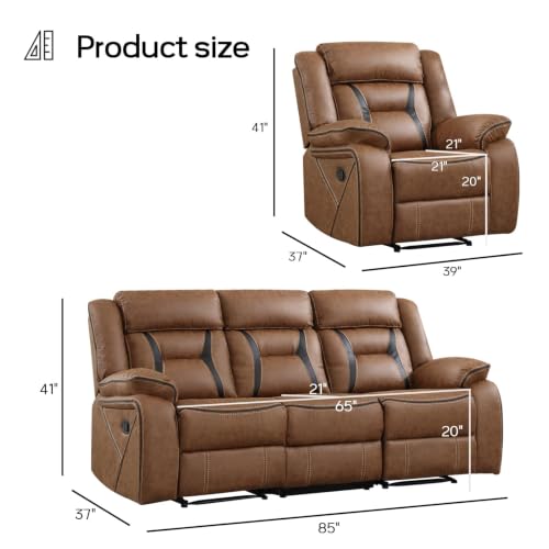 Image of EBELLO Faux Leather Recliner Sofa Furniture Set for Living Room, 1 Recliner Chairs, Two 3 Seat Reclining Sofa Couch Set for Meeting Room, Brown