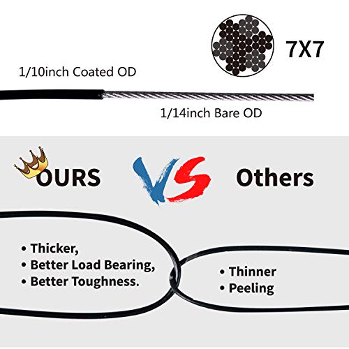 Brightown String Lights Hanging Kit For Outdoor, Includes 100Ft Stainless Steel(304) Suspension Rope Cable In Black Vinyl-Coated, Turnbuckle, Thimble, Hooks.heavy Duty And Easy To Install #TOP1