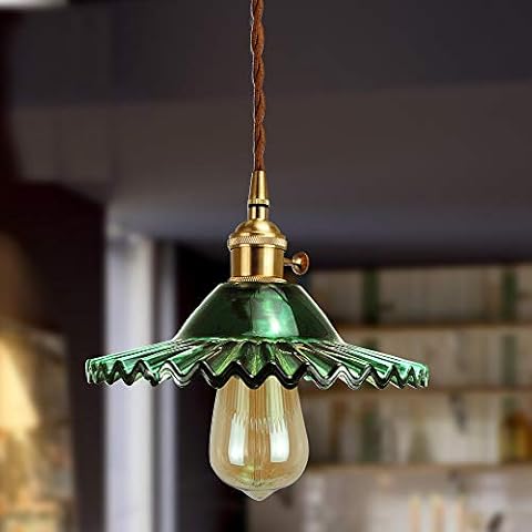 Glass Pendant Light Industrial Style Edison Vintage Style 1-Light Vintage Hanging Light Shade Lighting with Adjustable Cord Length for Kitchen Island Dining Room use E27 Edison Bulb (Dark Green) Cover